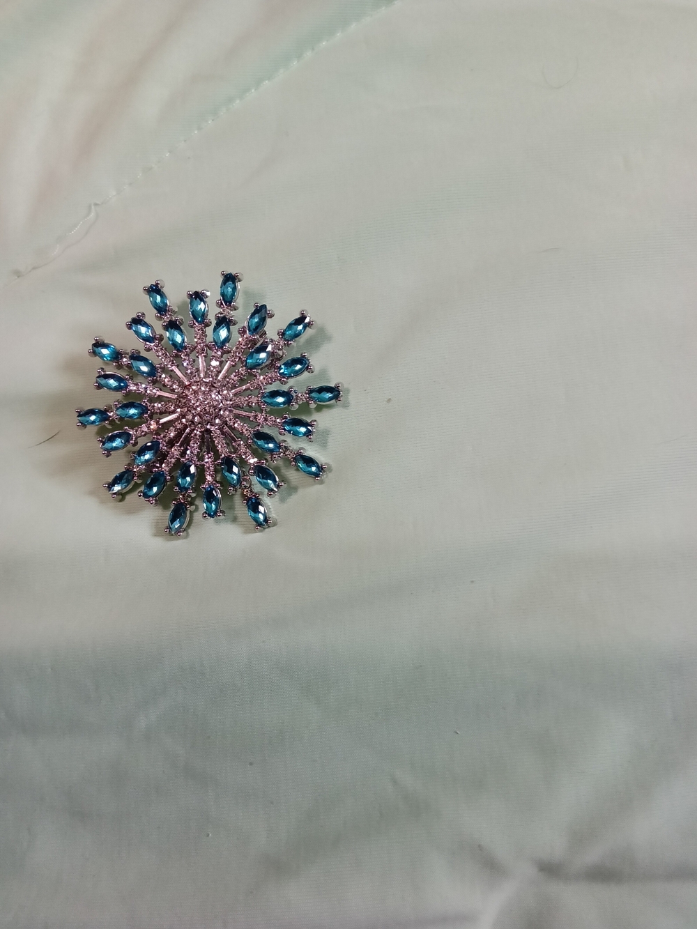 Sparkling Blue Crystal Sunburst Brooch - Women's Jewelry